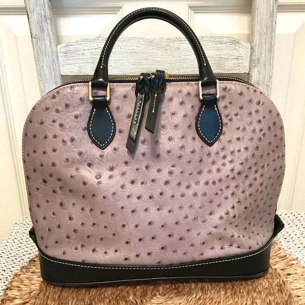 Dooney & Bourke Ostrich Cameron Satchel Grey and Black